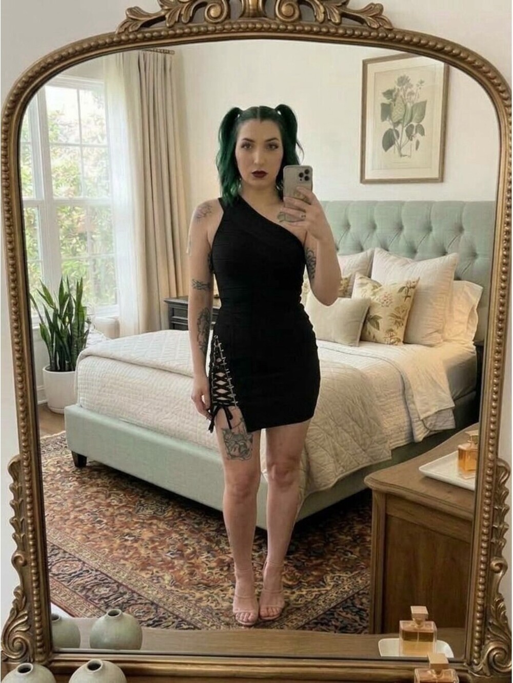 Black One Shoulder Bandage Mini Dress Side Lace Up Lattice Detail Size Small